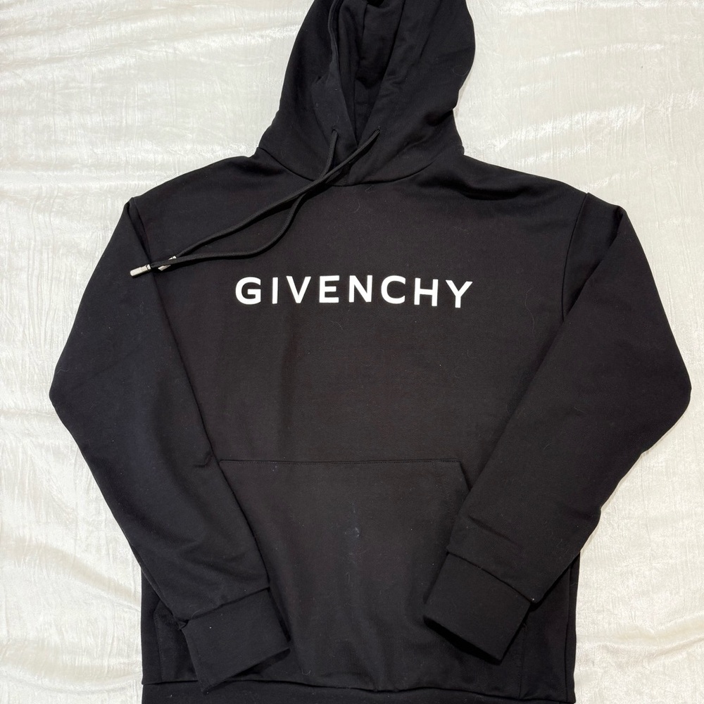 Givenchy Men's Black Hoodie with White Logo